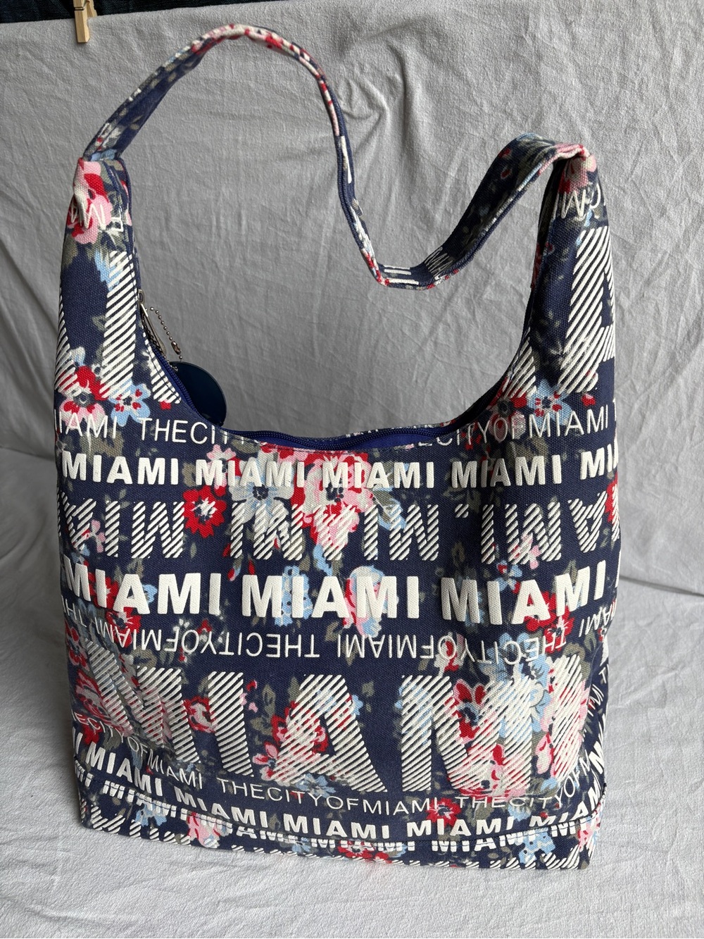 Robin Ruth Navy Floral 'MIAMI' Logo Shoulder Bag